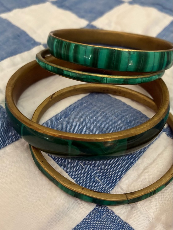 Jewelry - Four Malachite and brass bangles